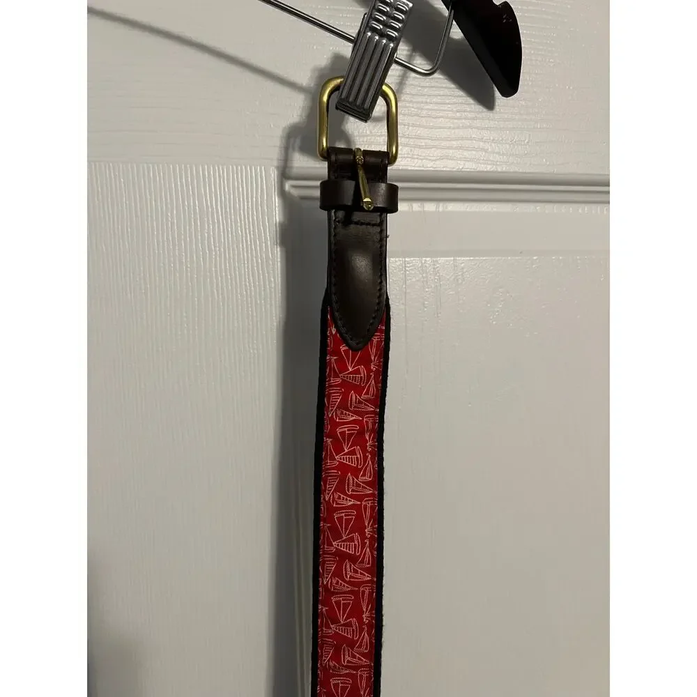 Vineyard Vines Boys Red Belt with Brown Leather Trim – Size 26